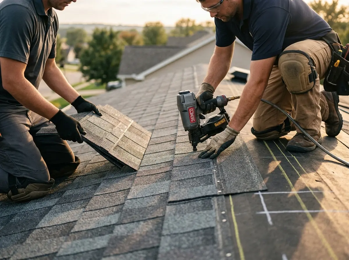Professional roofer working on a residential roof in Pike Road